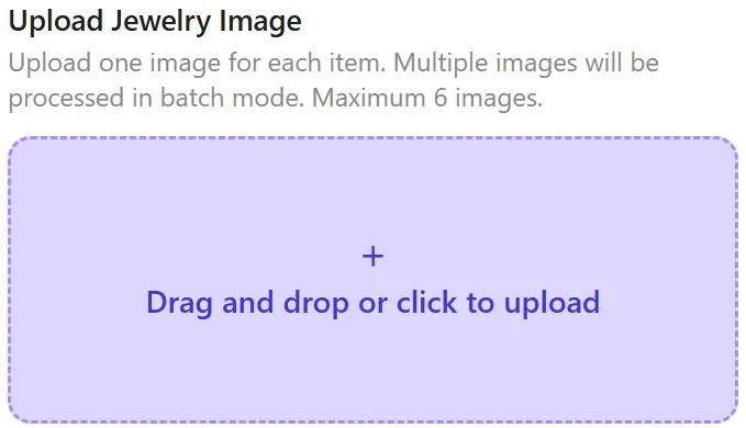 Upload a jewelry product image in the AI Jewelry Try-On tool