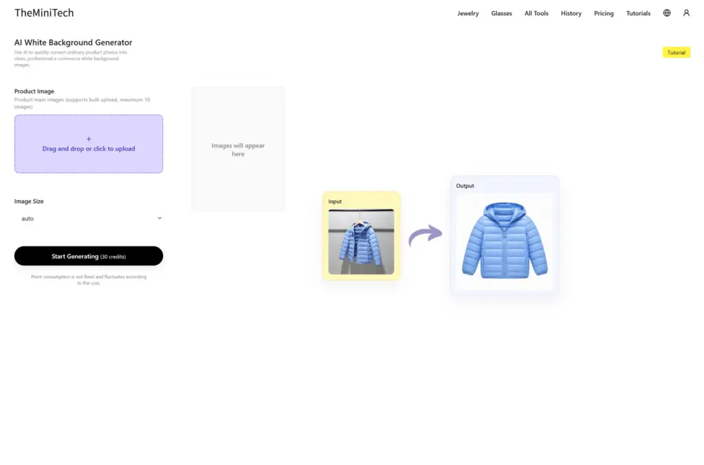 Carregar uma fotografia de produto para criar um fundo branco com IA