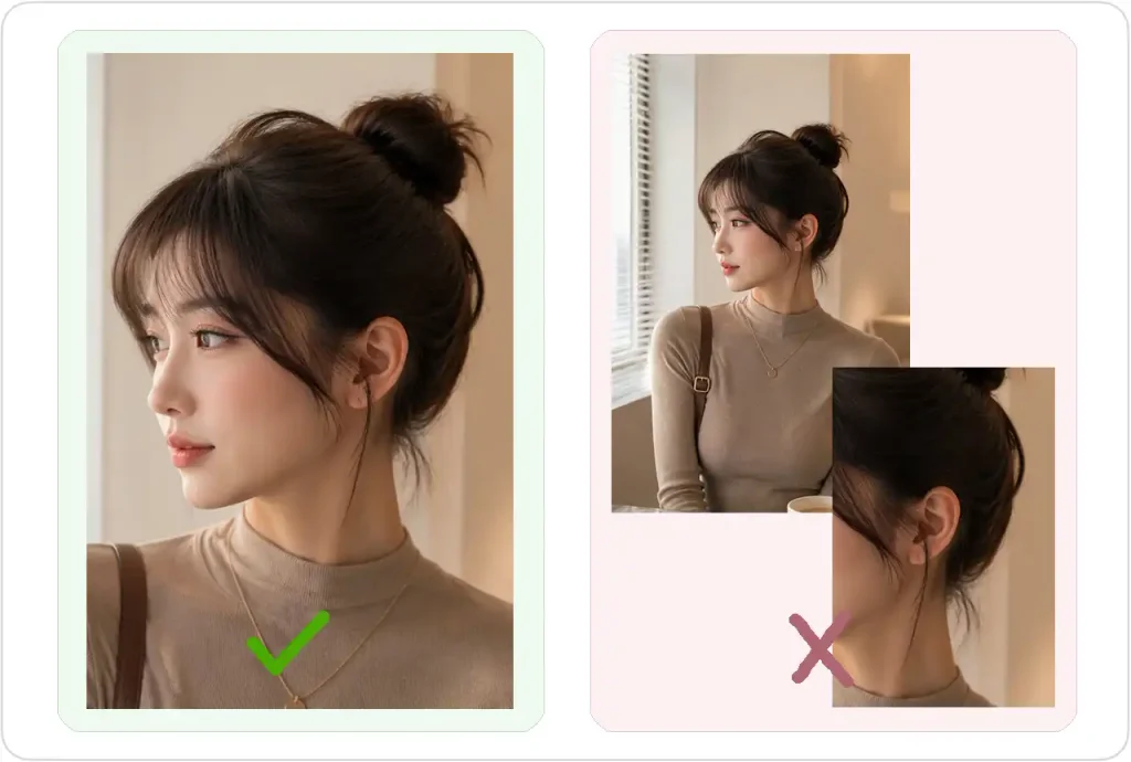 Suitable model photo for AI earrings try-on